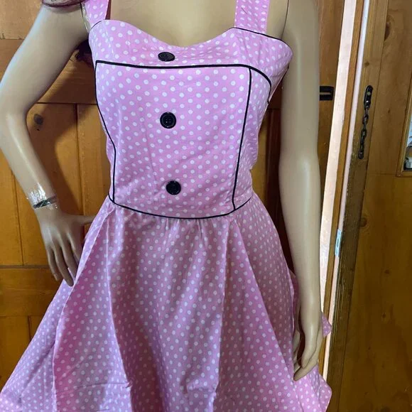 Women's Dress Retro Vintage Swing 1950's Short Sleeve pokadot Print - Picture 5 of 5